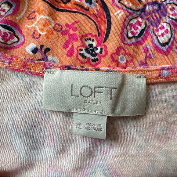 LOFT | NWOT | ORANGE PAISLEY MIDI SIDE TIE DRESS SHORT SLEEVE | EXTRA LARGE - Picture 8 of 8